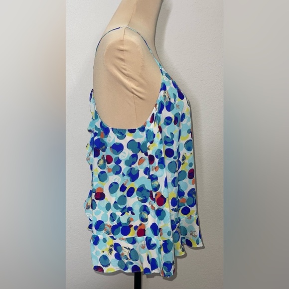 Anthropologie Maeve Zabella Silk Tank Size 10 Aqua Motif Dotted Ruffled - Picture 9 of 11